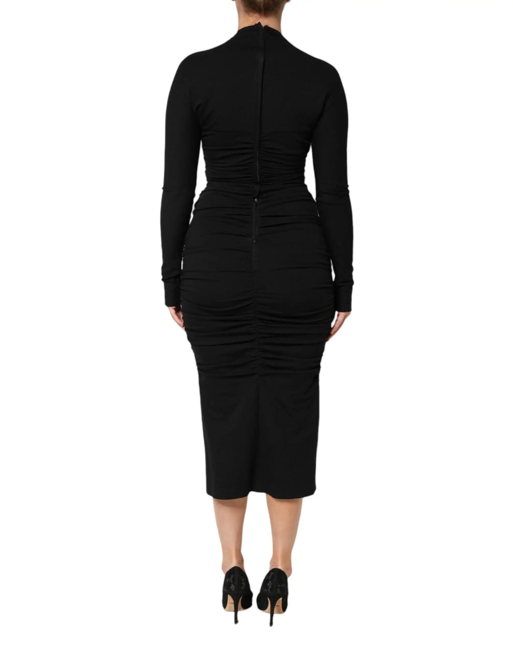 Robe midi noire ajustée à manches longues et col montant dolce & gabbana en tissu élégant