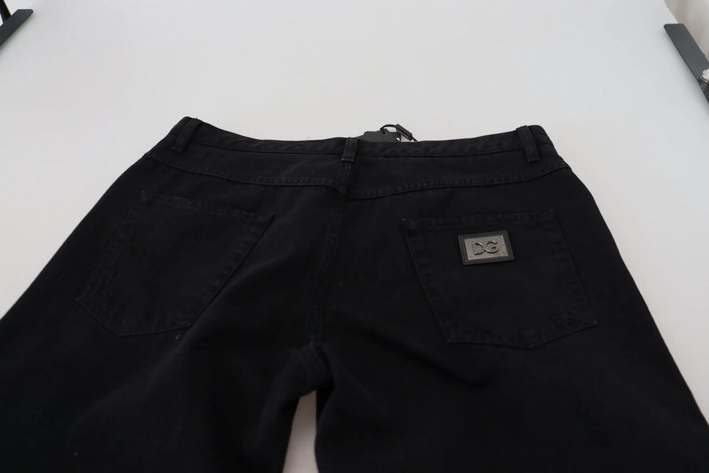 Jean en coton noir dolce & gabbana coupe droite loose avec patch logo dg subtil au dos