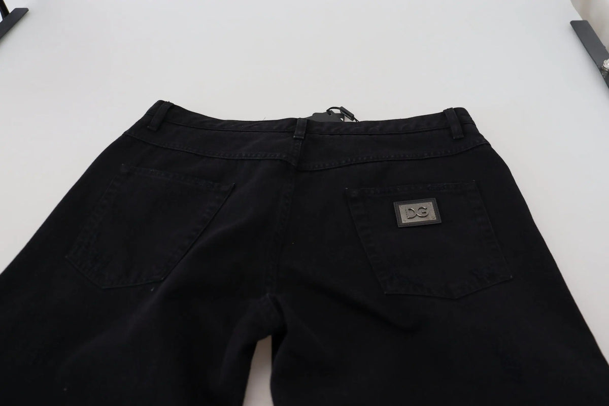 Jean en coton noir dolce & gabbana coupe droite loose avec patch logo dg subtil au dos
