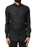 Chemise formelle noire dolce & gabbana avec broderie discrète or sur le col pour homme noir