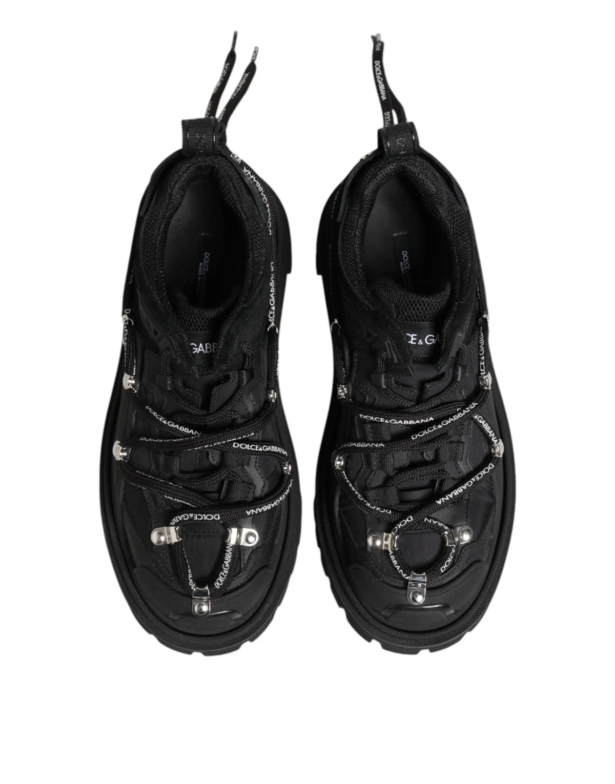 Baskets basses dolce & gabbana noires avec ferrures argentées métalliques et lacets à logo brandé