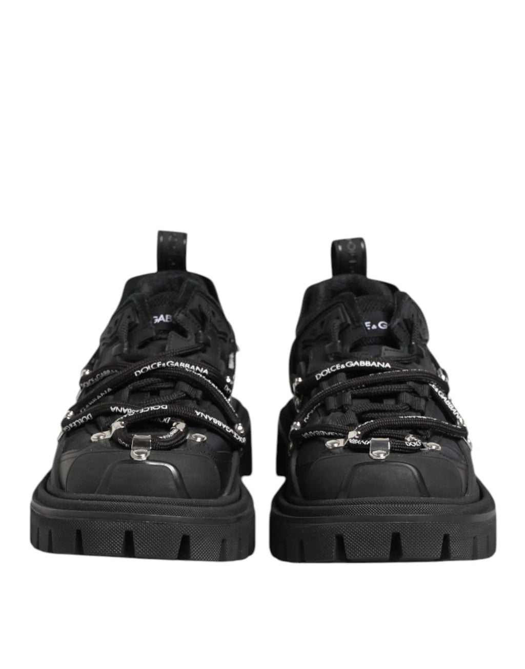 Baskets noires dolce & gabbana à lacets style trekking avec semelles épaisses et accents métalliques
