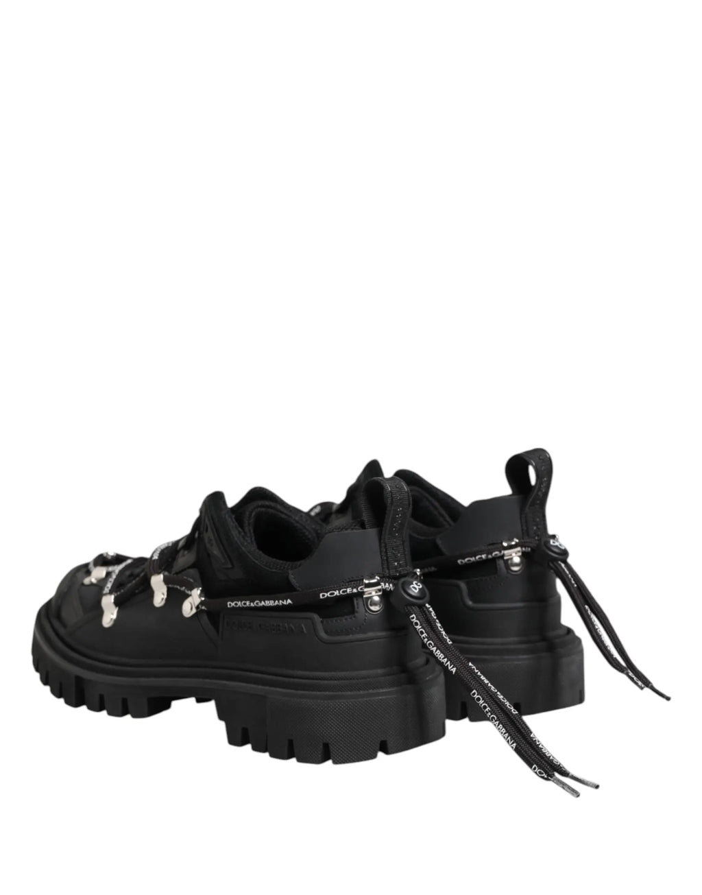 Baskets noires dolce & gabbana basses à lacets avec semelles épaisses et détails argentés décoratifs
