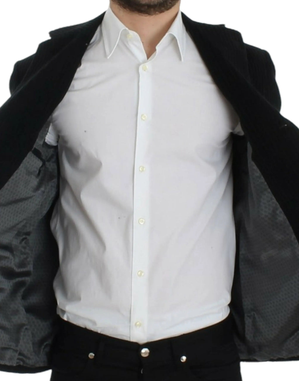 Dolce & gabbana blazer martini noir en velours manchester avec une doublure subtilement imprimée