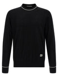 Cardigan dolce & gabbana noir en marabou avec bord blanc au col et poignets et logo dg brodé en bas à gauche