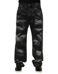 Dolce & gabbana jeans homme droit en denim noir avec motif camouflage abstrait gris marbré