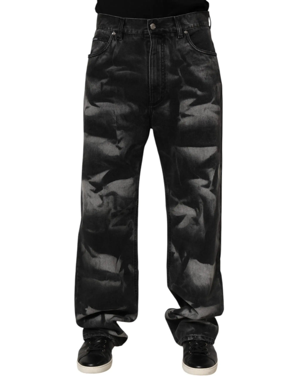 Dolce & Gabbana jean denim homme noir avec effet marbré et motif camouflage abstrait gris subtil