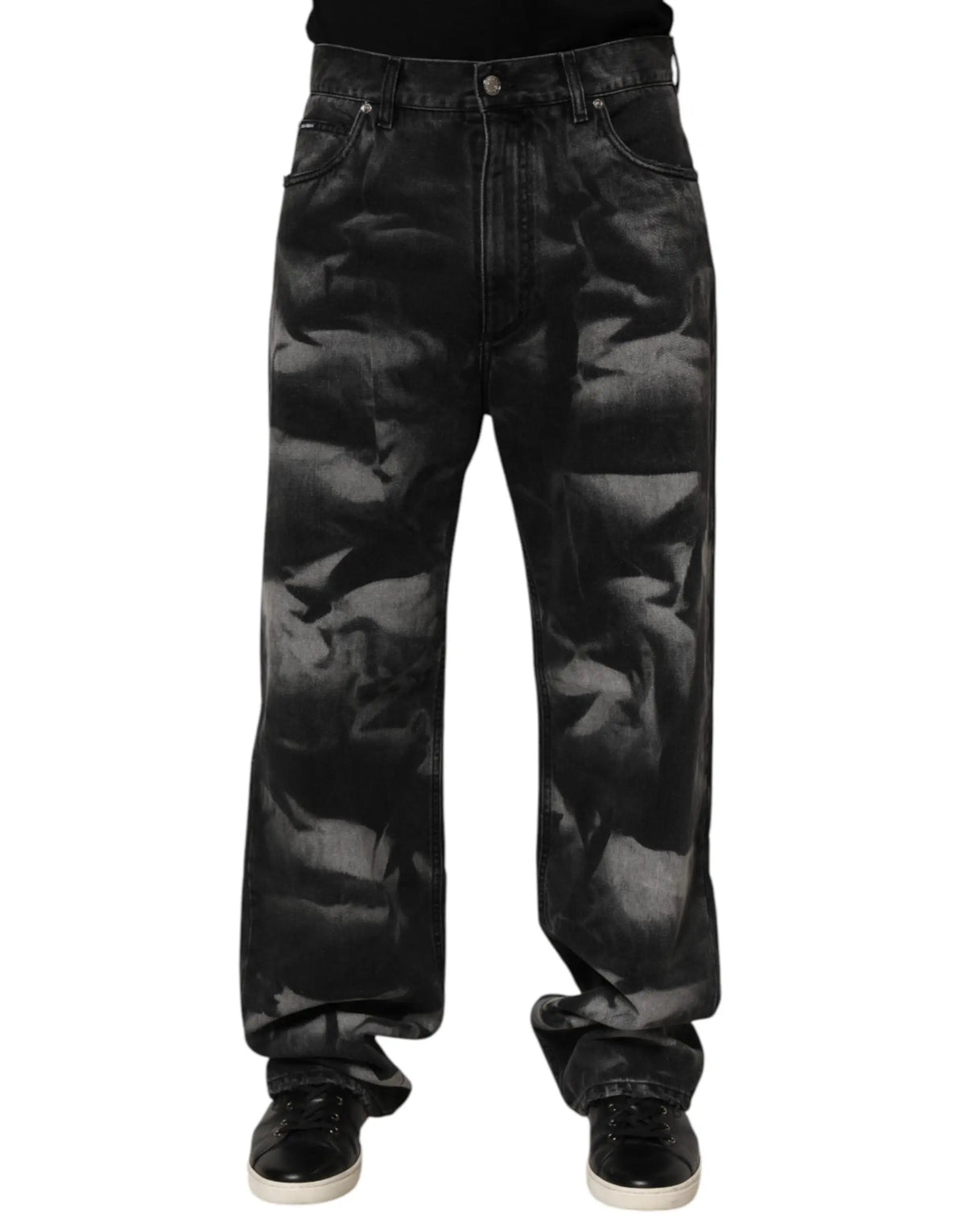 Dolce & Gabbana jean denim homme noir avec effet marbré et motif camouflage abstrait gris subtil
