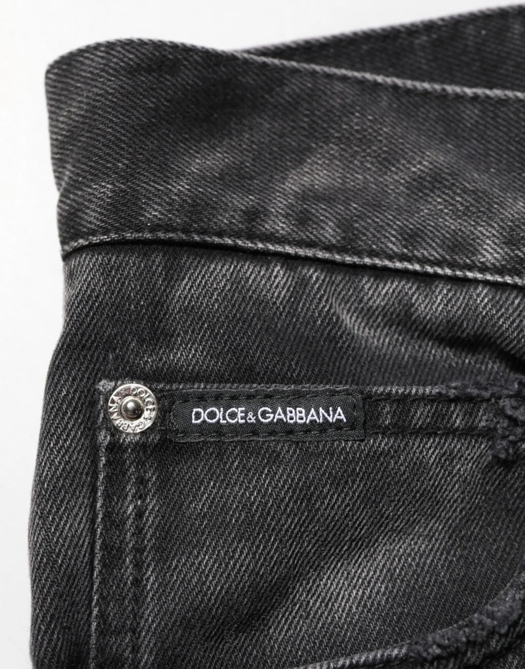 Jean noir en denim droit pour homme dolce gabbana avec effet marbré subtil et étiquette de marque cousue à la taille