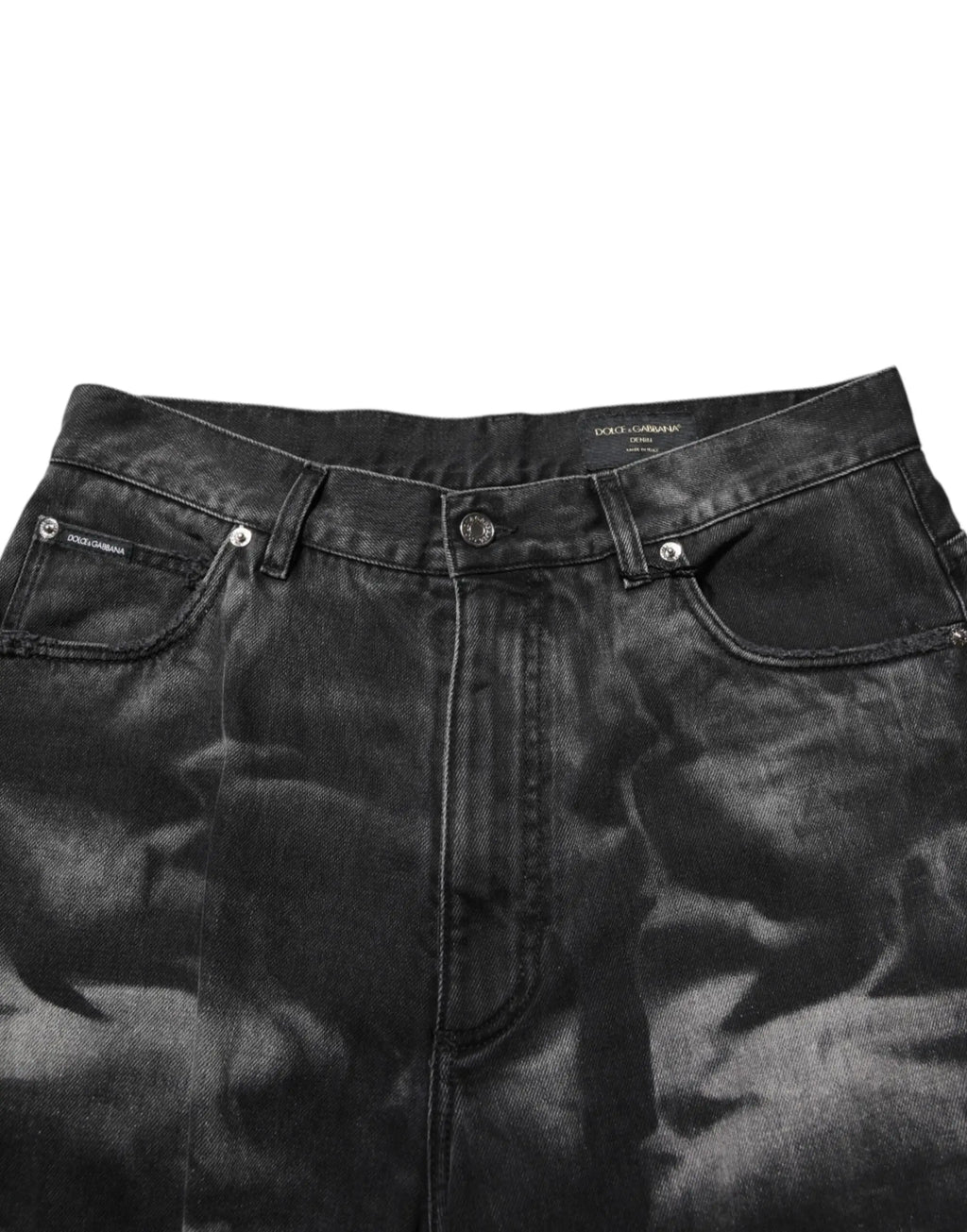 Jean denim droit homme dolce & gabbana noir effet marbré avec design délavé et étiquette marque visible