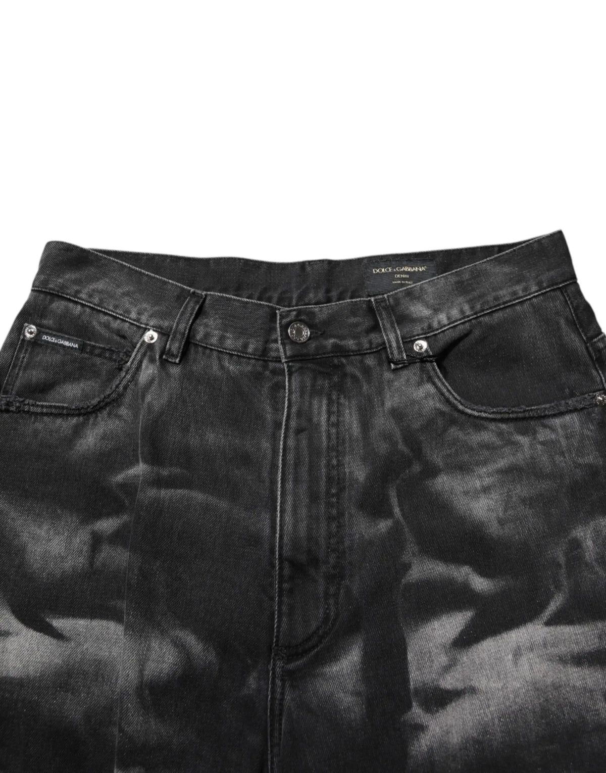 Jean denim droit homme dolce & gabbana noir effet marbré avec design délavé et étiquette marque visible
