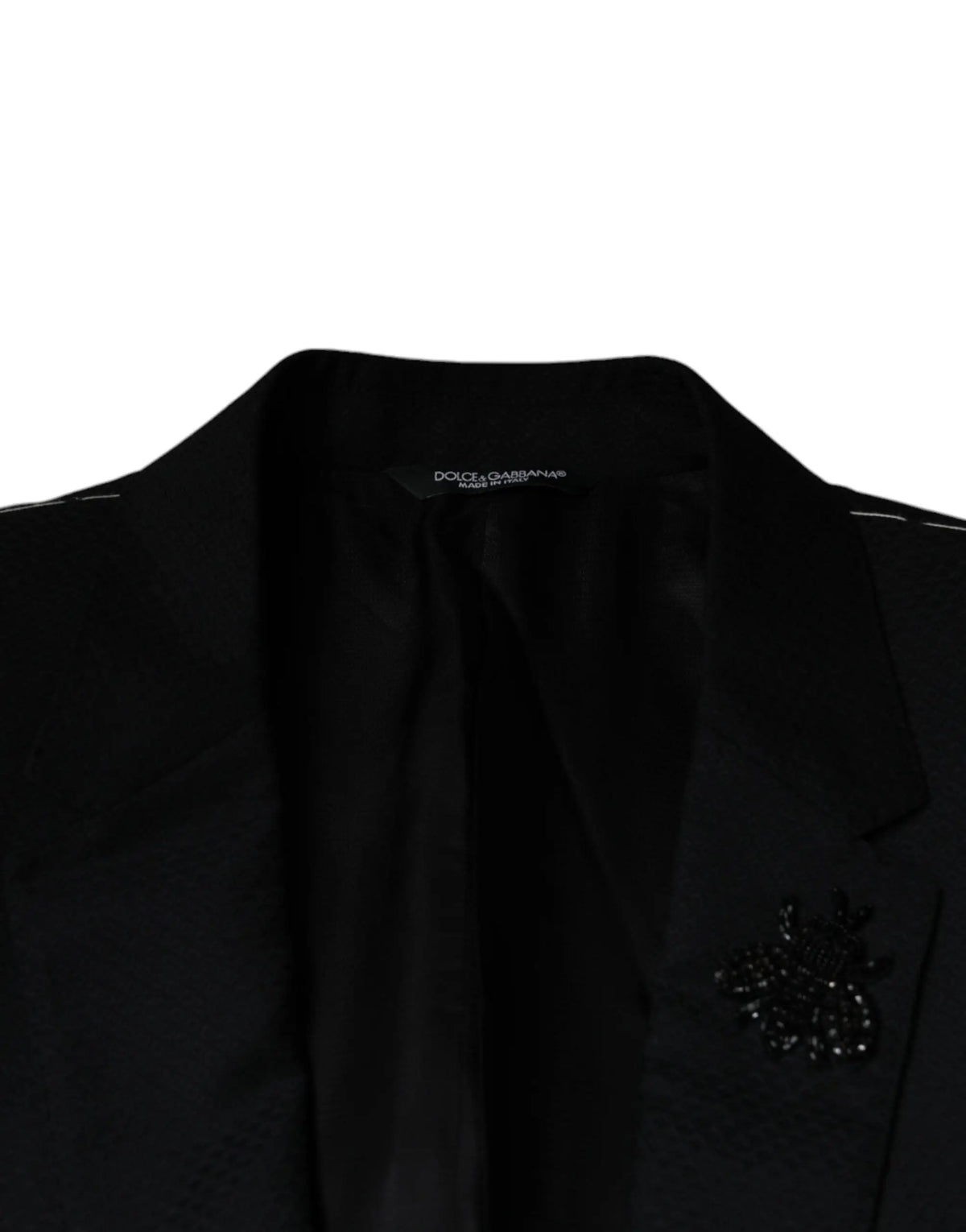 Dolce & gabbana black martini bee single breasted blazer avec intérieur satin élégant et broderie florale en perles noires