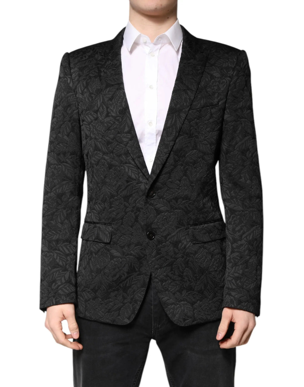 Dolce & gabbana blazer noir martini en brocart à motif floral avec coupe ajustée et deux boutons sur le devant
