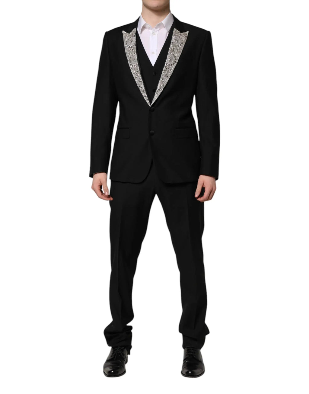 Veste de smoking noire dolce & gabbana avec revers en sequins argentés du costume martini cristal 3 pièces