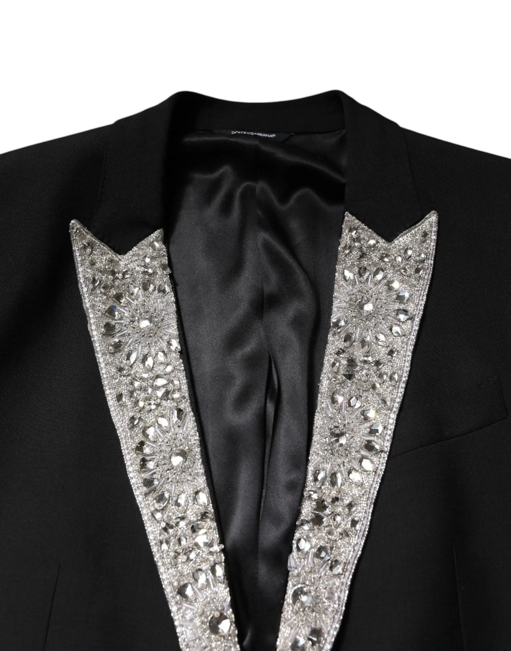 Blazer dolce & gabbana noir avec revers perlés argentés du costume trois pièces martini crystal