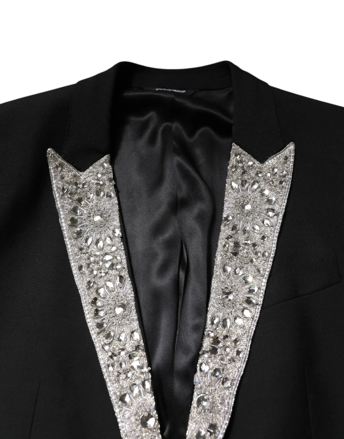 Blazer dolce & gabbana noir avec revers perlés argentés du costume trois pièces martini crystal
