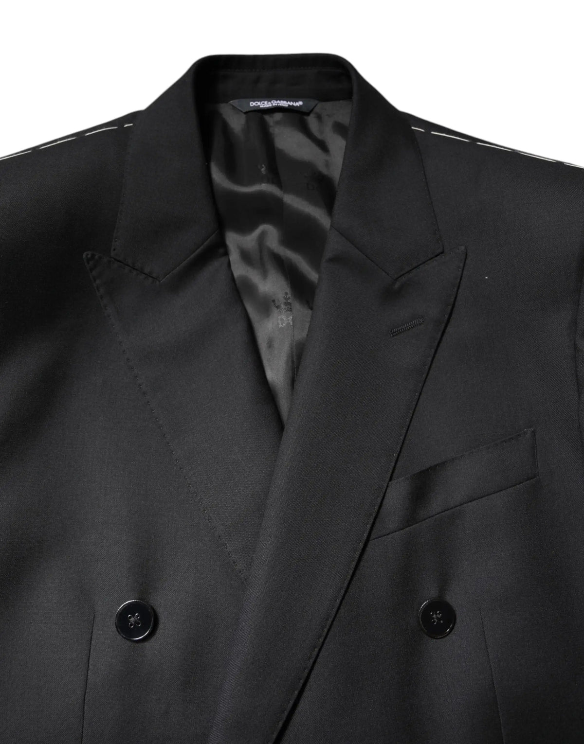 Veste blazer dolce gabbana martin noire à double boutonnage avec doublure en satin et surpiqûres blanches contrastantes