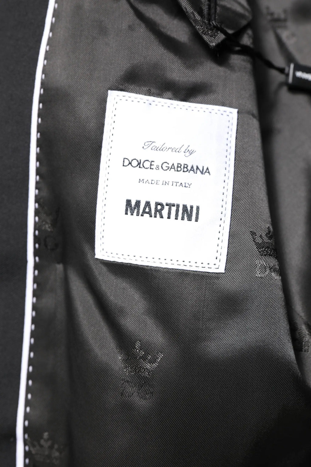 Veste blazer noire martini à double boutonnage en tissu avec broderie couronne et étiquette tailored by dolce & gabbana made in italy martini