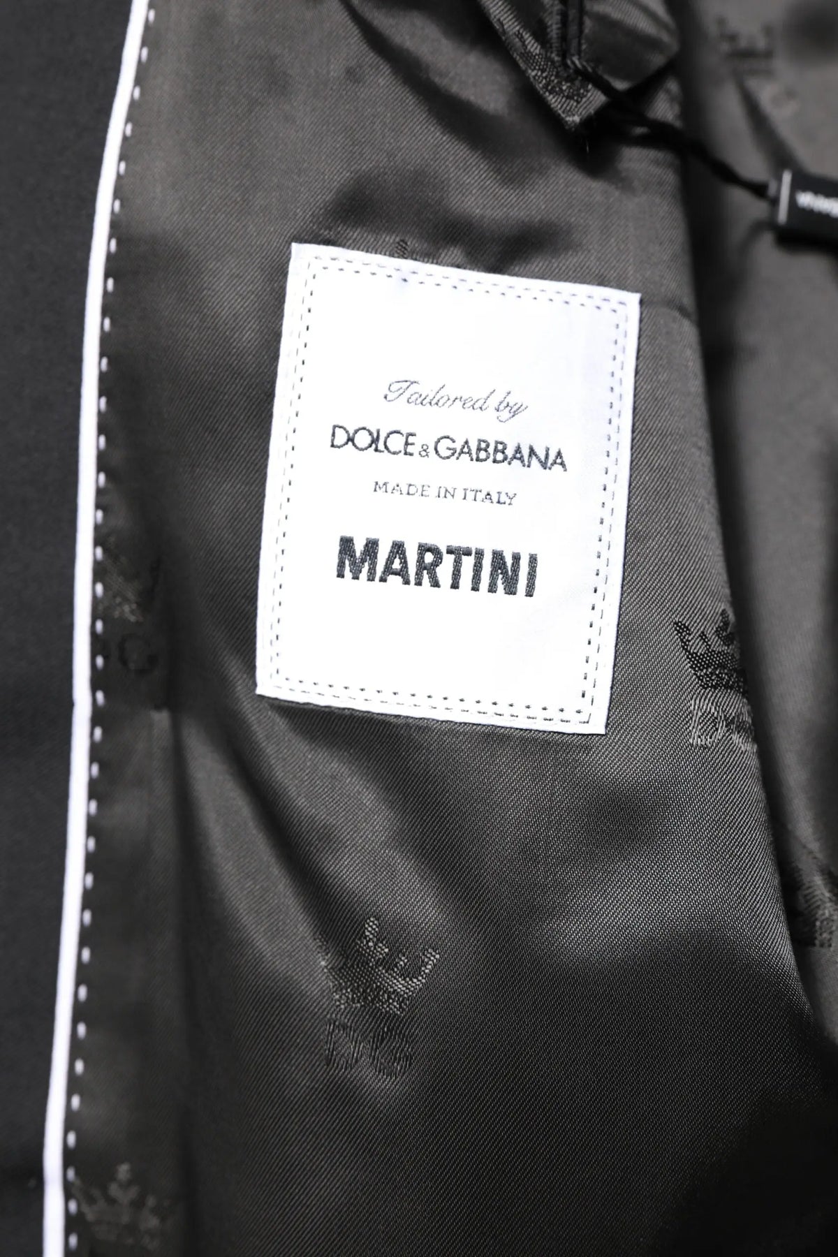 Veste blazer noire martini à double boutonnage en tissu avec broderie couronne et étiquette tailored by dolce & gabbana made in italy martini