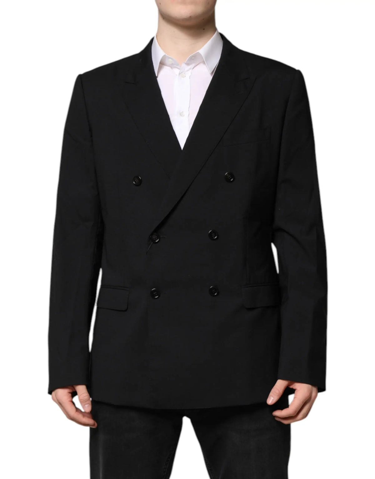 Veste de costume noire martini double boutonnage dolce gabbana à finition mate et revers crantés classiques