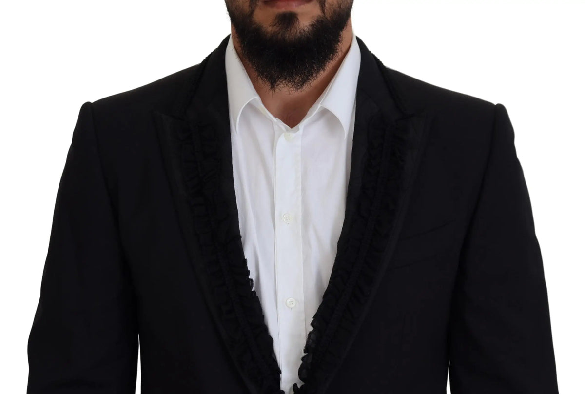Veste en tuxedo noire dolce gabbana martini slim fit avec revers plissés élégante pour occasions formelles