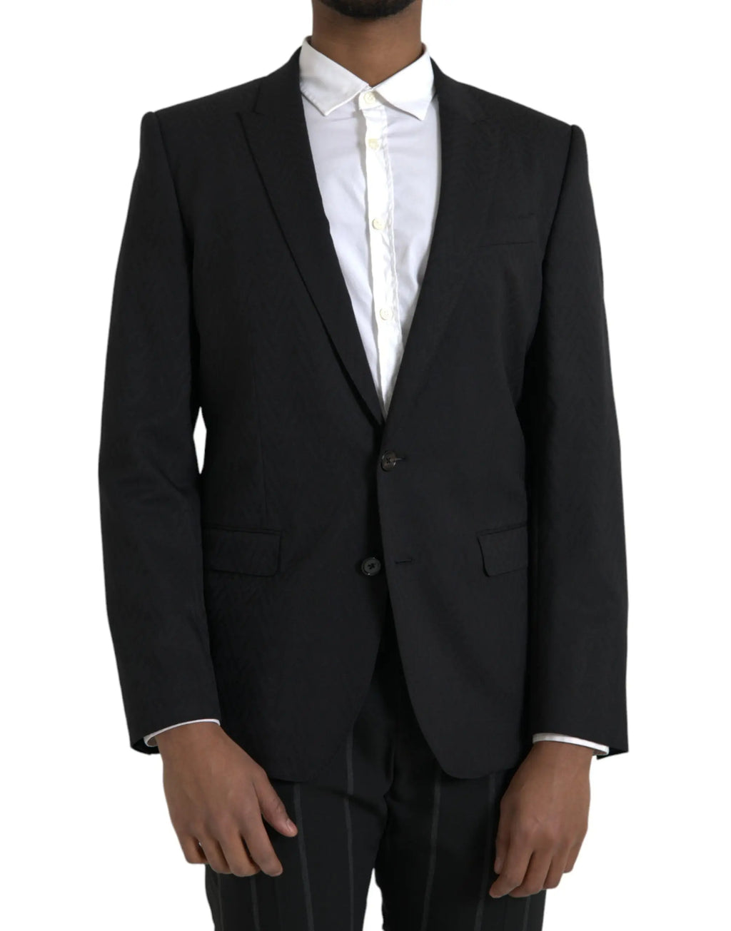 Dolce & gabbana blazer noir martini slim fit en laine avec col à revers cranté et fermeture à deux boutons