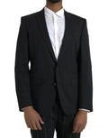 Dolce & gabbana blazer noir martini slim fit en laine avec col à revers cranté et fermeture à deux boutons