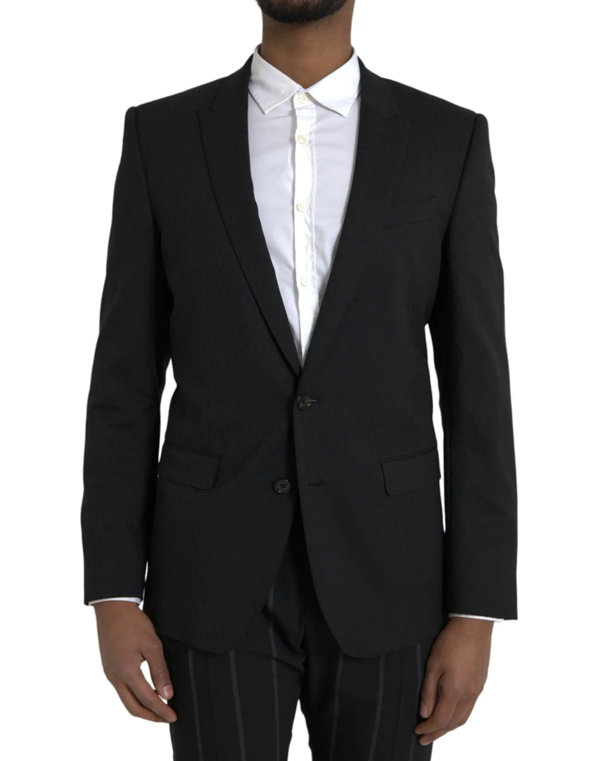 Dolce & gabbana veste slim fit noire martini en blazer ajusté avec revers crantés et deux boutons frontaux