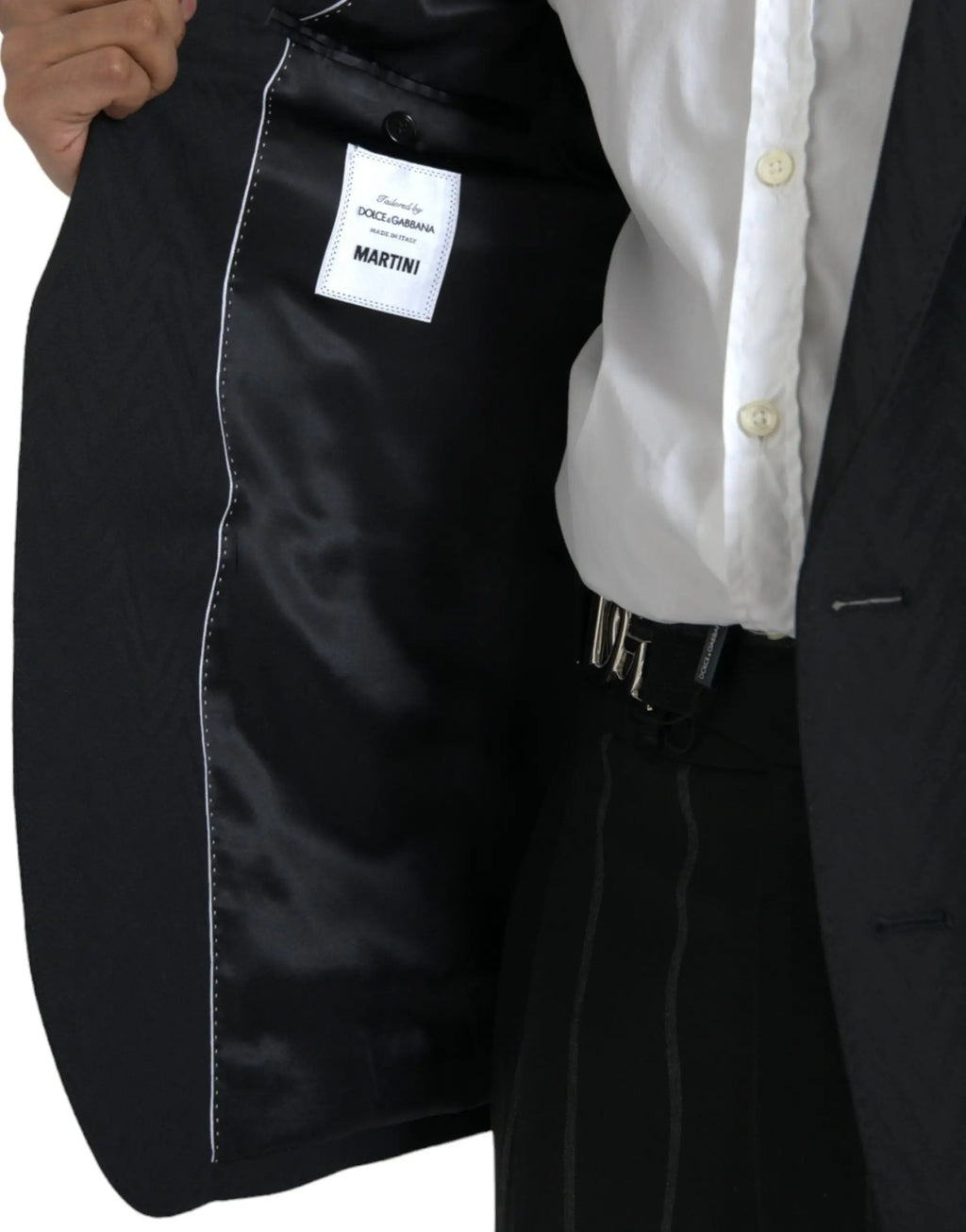 Dolce gabbana blazer noir slim fit martini avec coutures blanches et étiquette intérieure martini