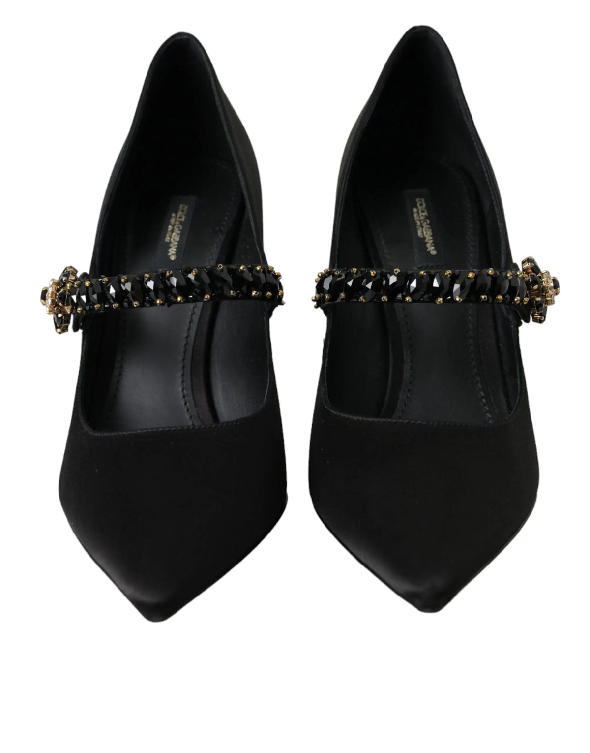 Dolce & gabbana escarpins mary jane en daim noir avec bride décorée de cristaux noirs et dorés