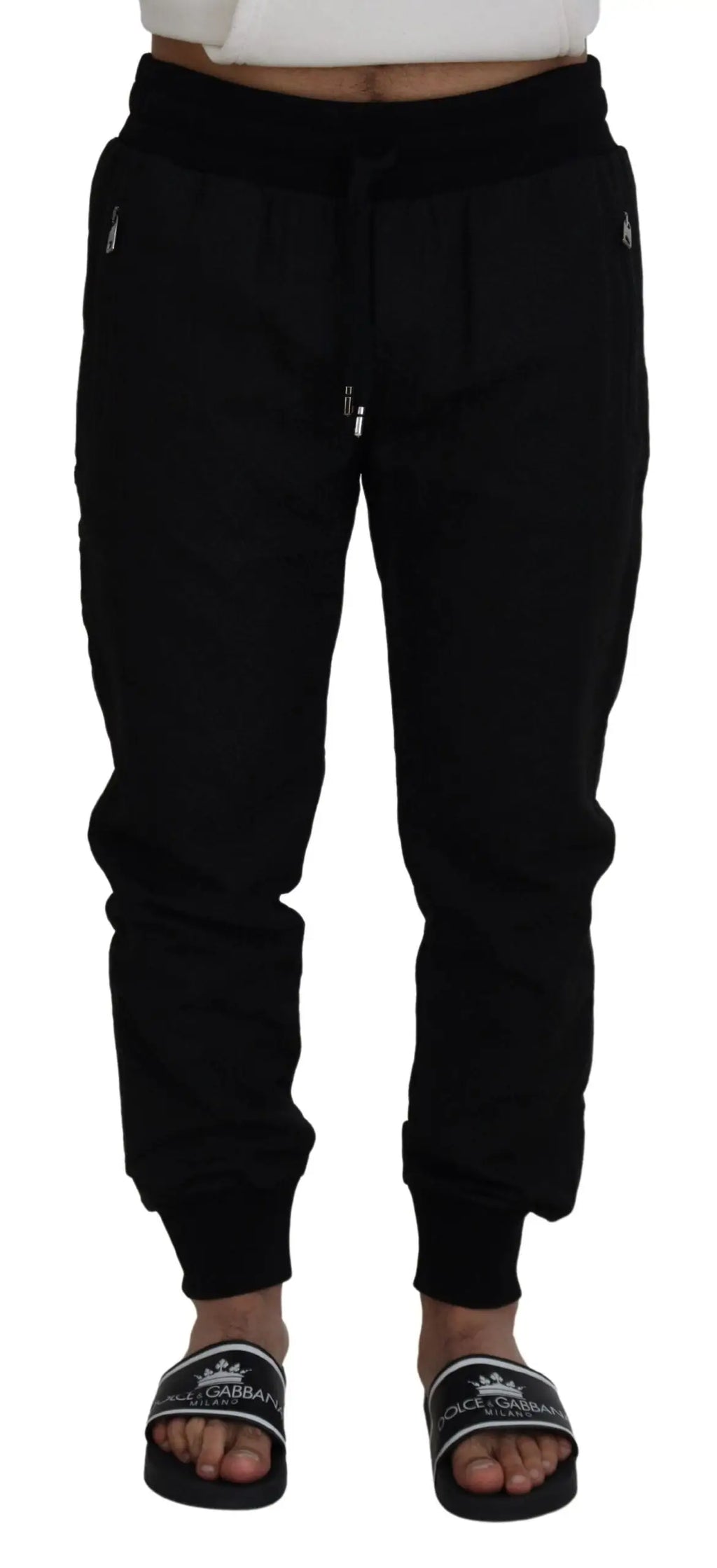 Dolce & gabbana pantalon jogger homme noir en coton avec taille à cordon et poches latérales pour un style décontracté