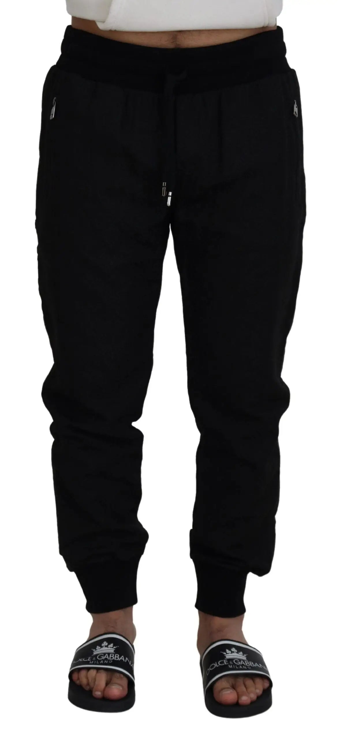 Dolce & gabbana pantalon jogger homme noir en coton avec taille à cordon et poches latérales pour un style décontracté