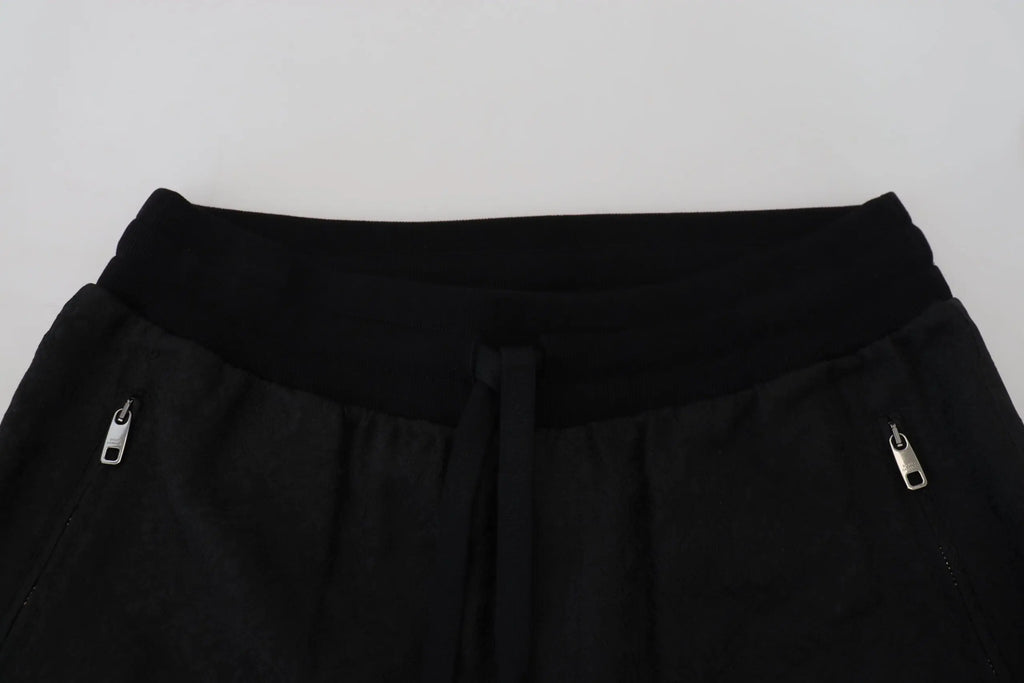 Dolce & Gabbana pantalon de jogging noir homme avec taille à cordon et zips argentés sur les côtés