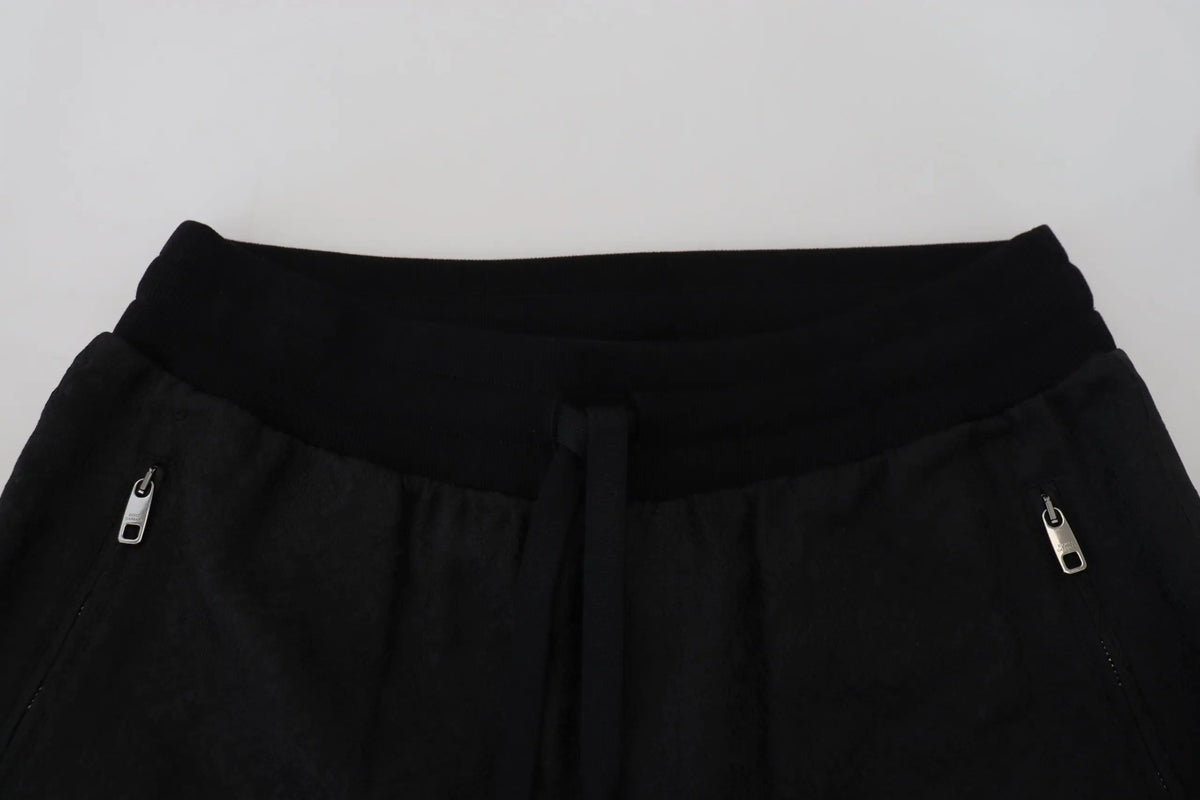 Dolce & Gabbana pantalon de jogging noir homme avec taille à cordon et zips argentés sur les côtés