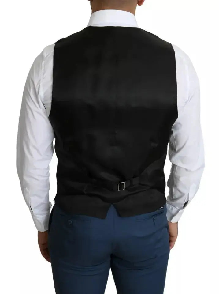 Dolce & gabbana black men formal staff dress waistcoat vest en satin noir avec coupe ajustée et léger brillant