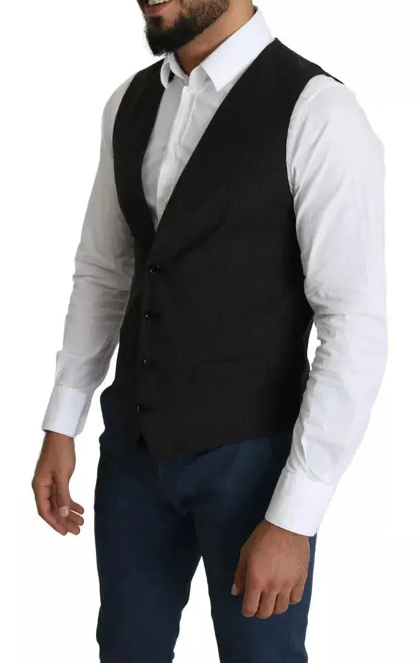 Dolce & gabbana gilet homme noir formel à coupe ajustée avec boutons subtils pour tenue de service élégante