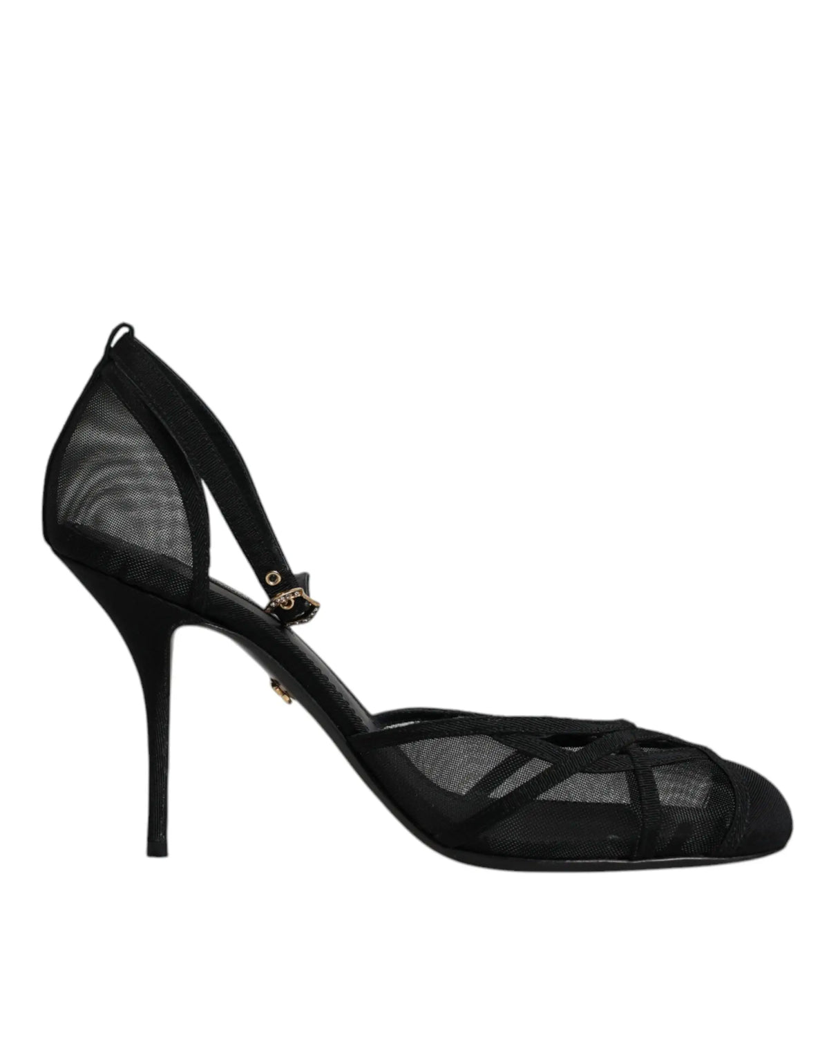 Dolce & gabbana talons hauts noirs en mesh avec bride à la cheville et détails métalliques dorés