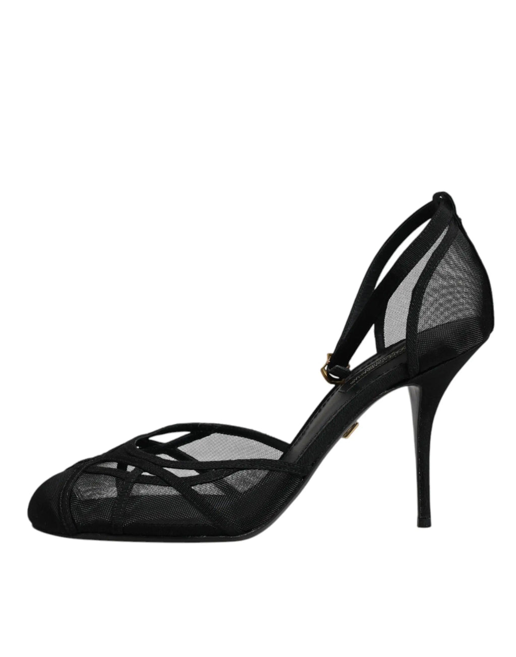 Dolce & gabbana black mesh high-heeled pump with slender stiletto heel and ankle strap for elegant wear