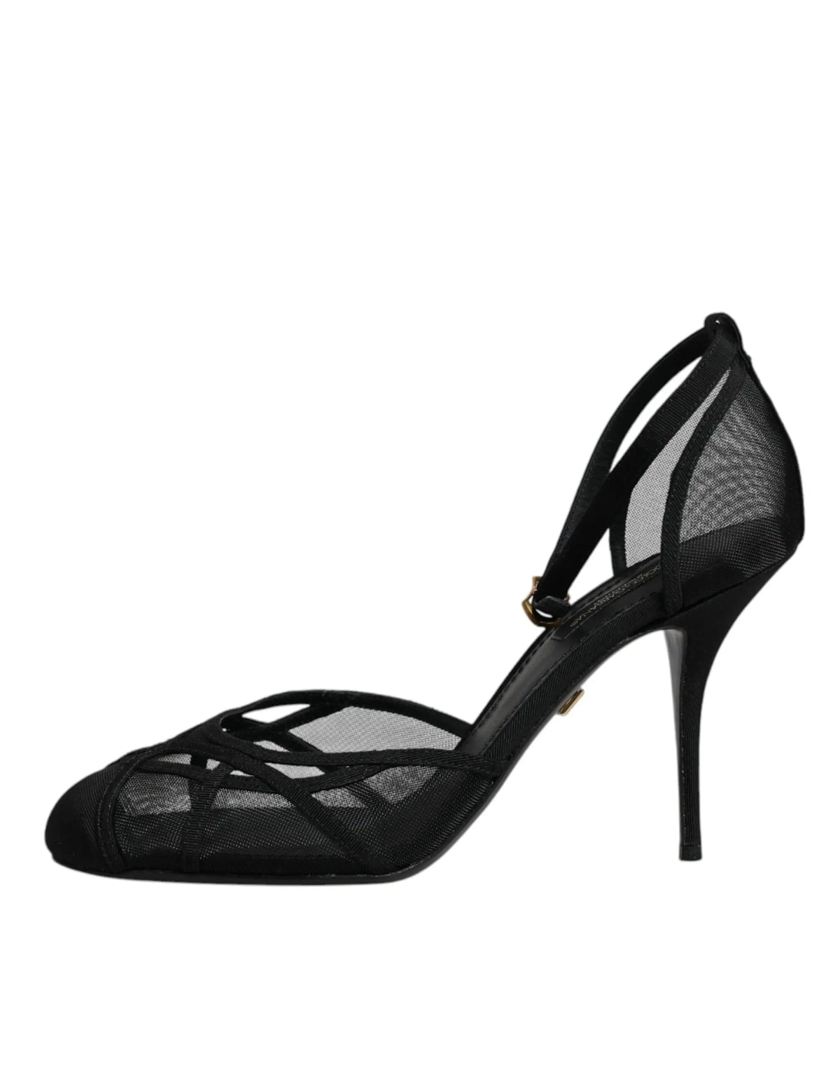 Dolce & gabbana black mesh high-heeled pump with slender stiletto heel and ankle strap for elegant wear