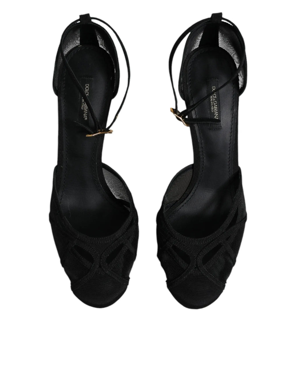 Dolce & gabbana noir sandales à talons hauts en mesh et tissu avec détails dorés modernes