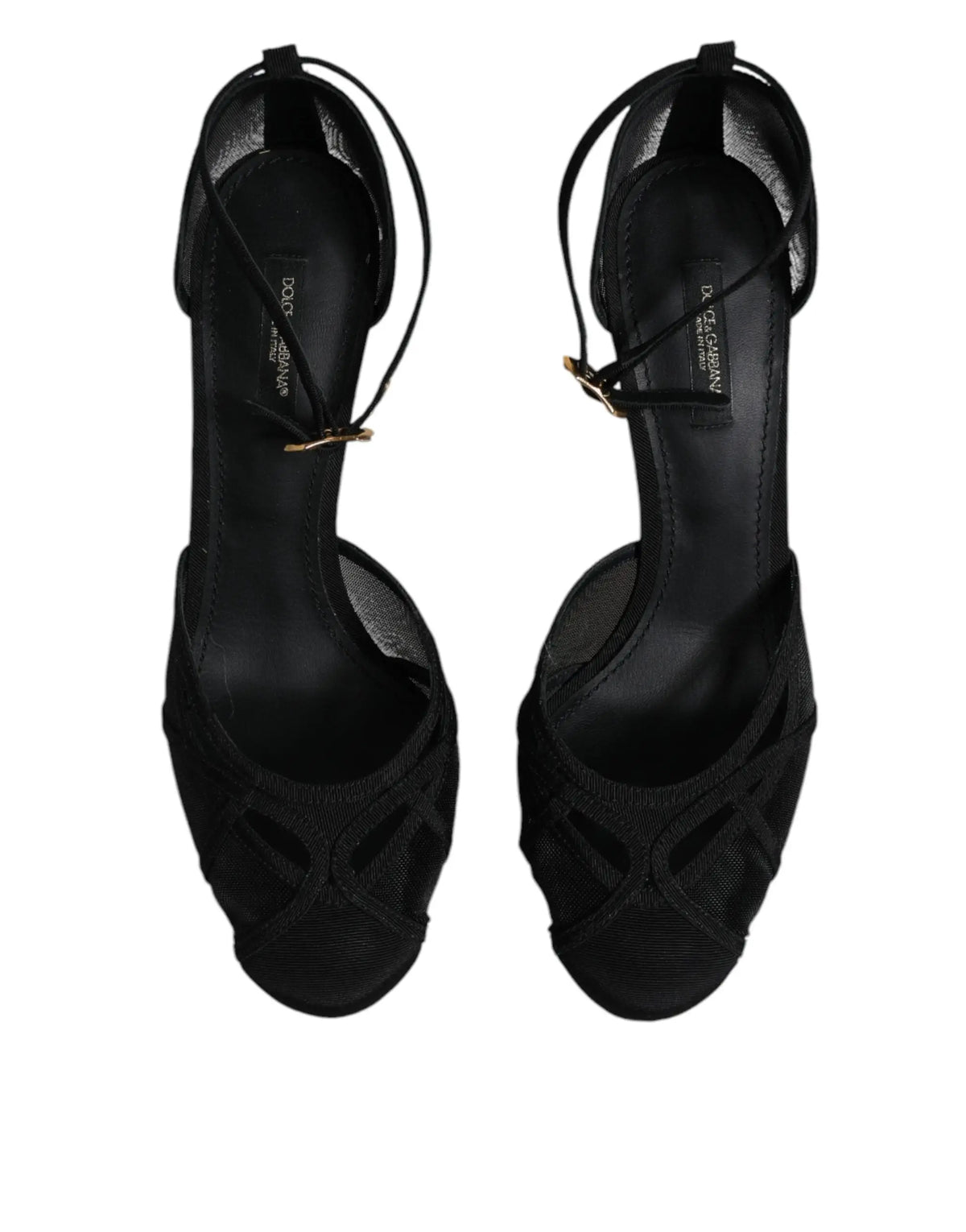 Dolce & gabbana noir sandales à talons hauts en mesh et tissu avec détails dorés modernes