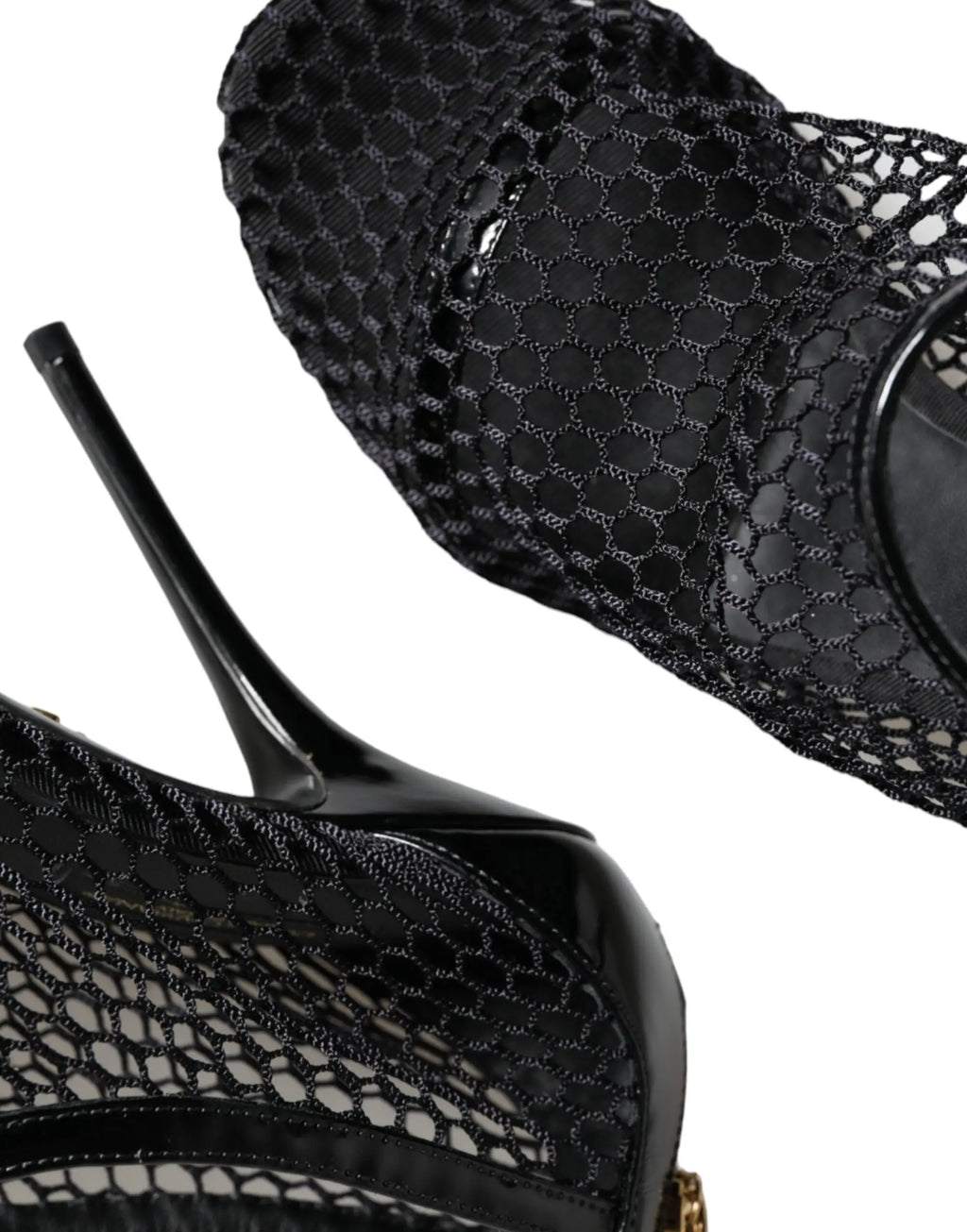 Dolce & gabbana keira sandales noirs en cuir mesh avec bottines à talons hauts en dentelle noire et talon verni