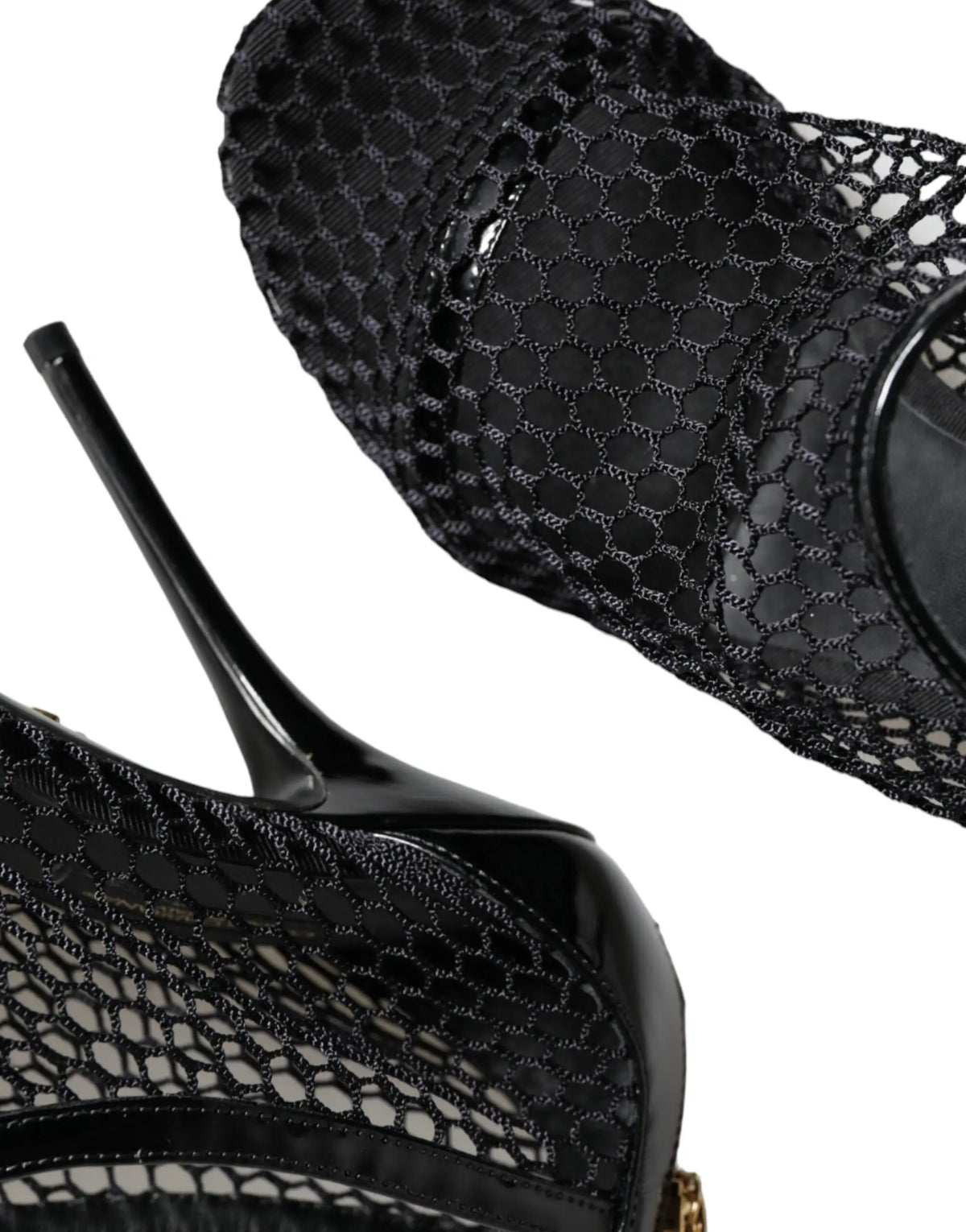 Dolce & gabbana keira sandales noirs en cuir mesh avec bottines à talons hauts en dentelle noire et talon verni