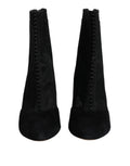 Vue arrière de bottines dolce & gabbana noires en daim avec talons stilettos et fermeture éclair au dos