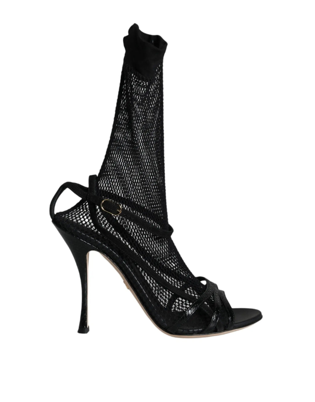 Sandales à talons aiguilles dolce gabbana en mesh noir avec bride réglable à la cheville