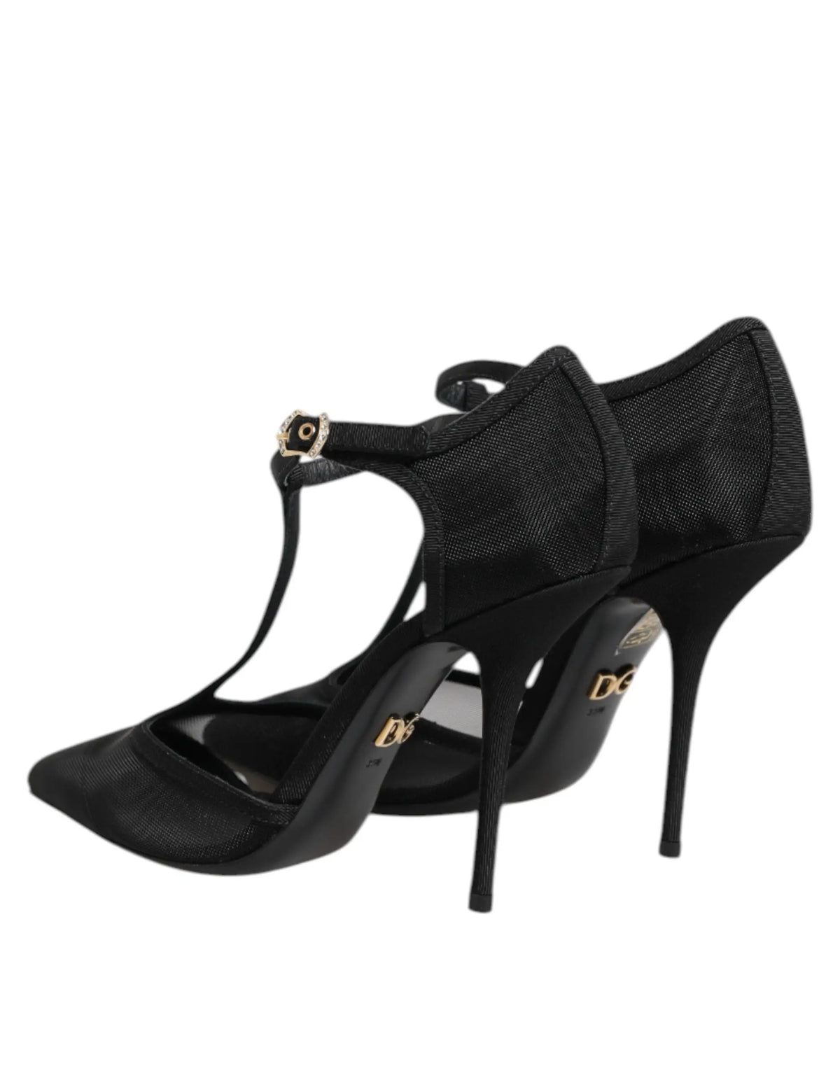 Dolce & gabbana chaussures talons aiguilles noirs en maille avec bride t et boucle métallique