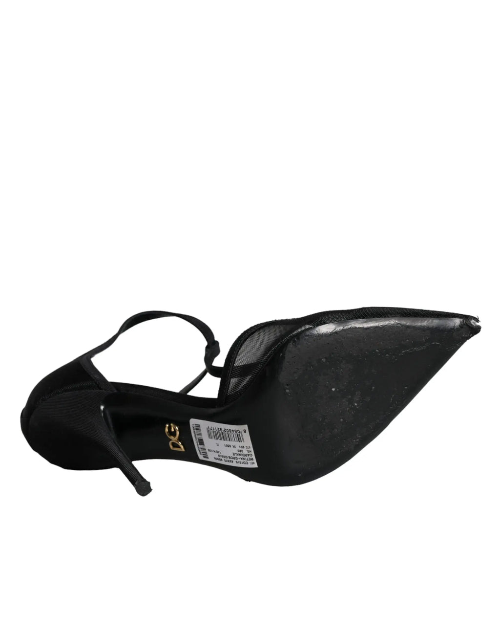 Chaussure à talon aiguilles dolce & gabbana en cuir noir avec bout pointu et bride fine à la cheville en tulle