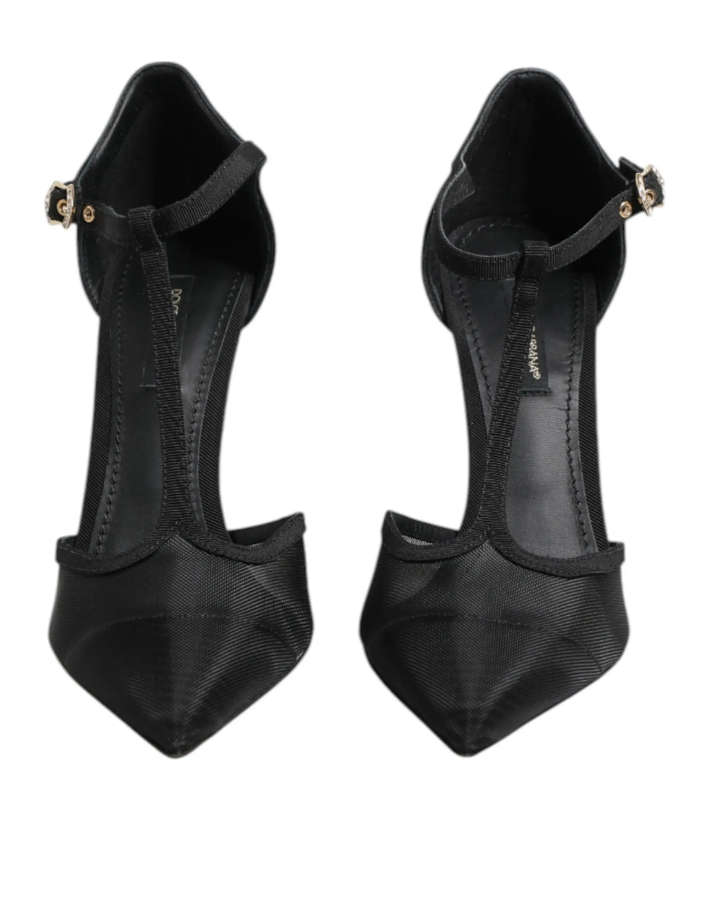 Dolce & gabbana escarpins noirs en tige t en mesh avec talons aiguilles et boucles dorées