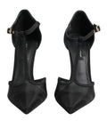 Dolce & gabbana escarpins noirs en tige t en mesh avec talons aiguilles et boucles dorées