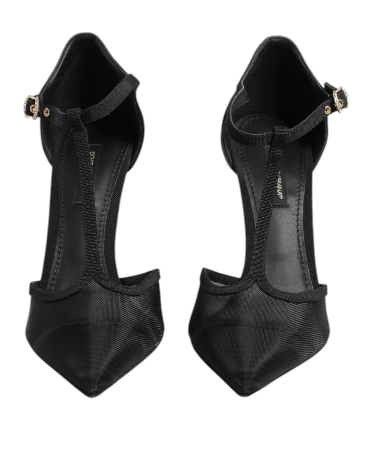 Dolce & gabbana escarpins noirs en tige t en mesh avec talons aiguilles et boucles dorées